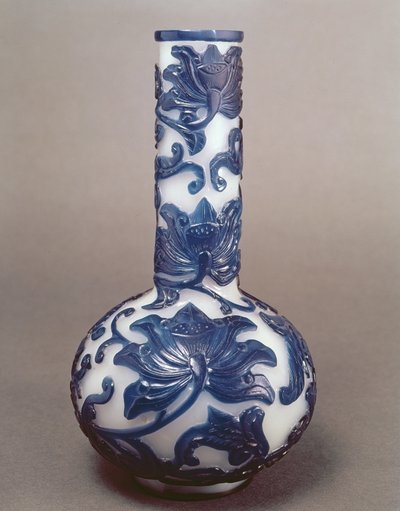 Chinese blue and white cameo glass bottle, Chien Lung period (1736-95) by Chinese School